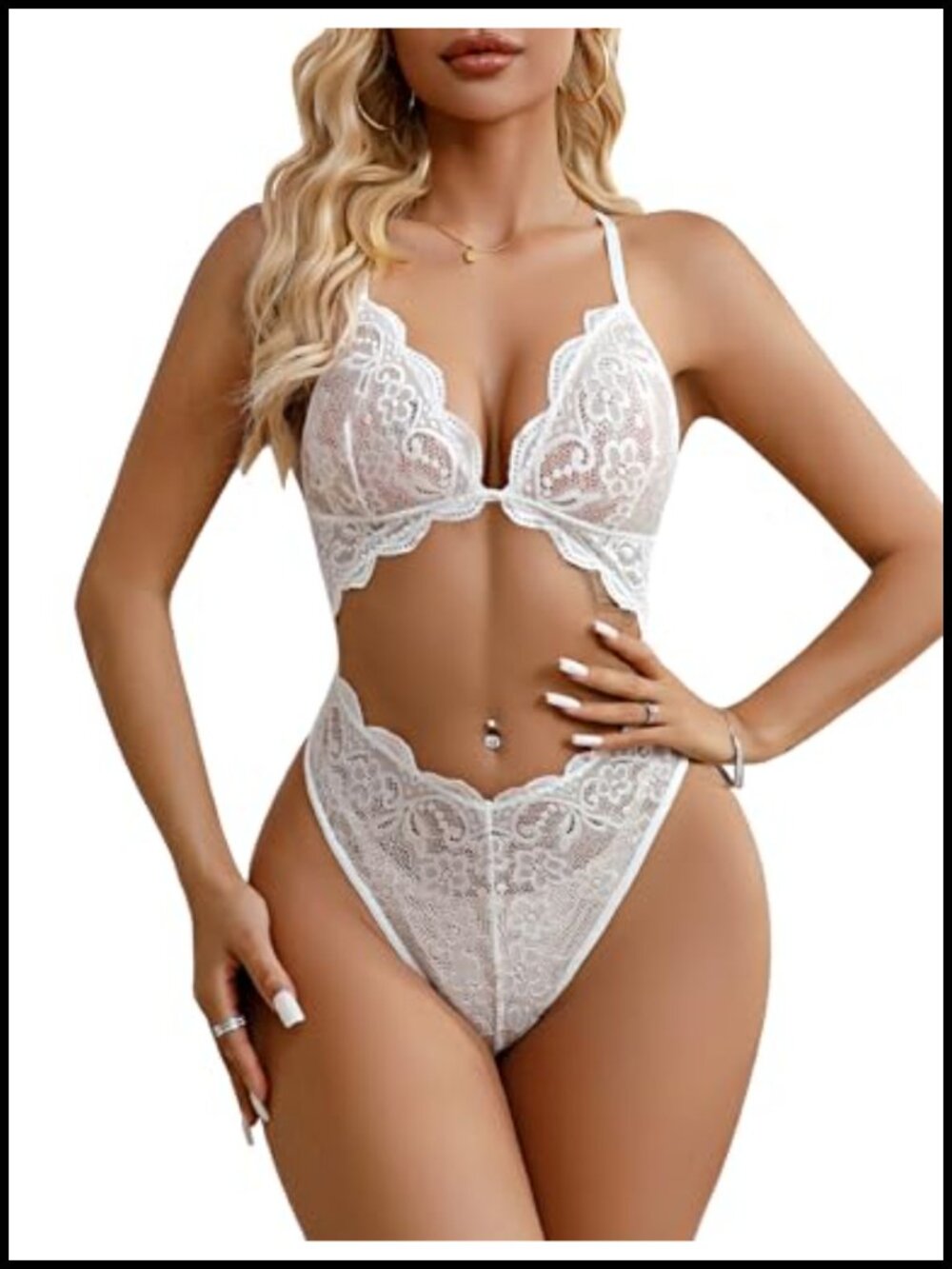 Lace Teddy V Neck Snap Crotch Bodysuit One Piece Babydoll Lingerie